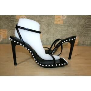 Steve Madden Zella Black Patent Strappy Heels w/ Faux Diamonds 11 M